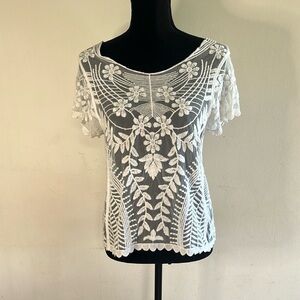 Express White Embroidered Top